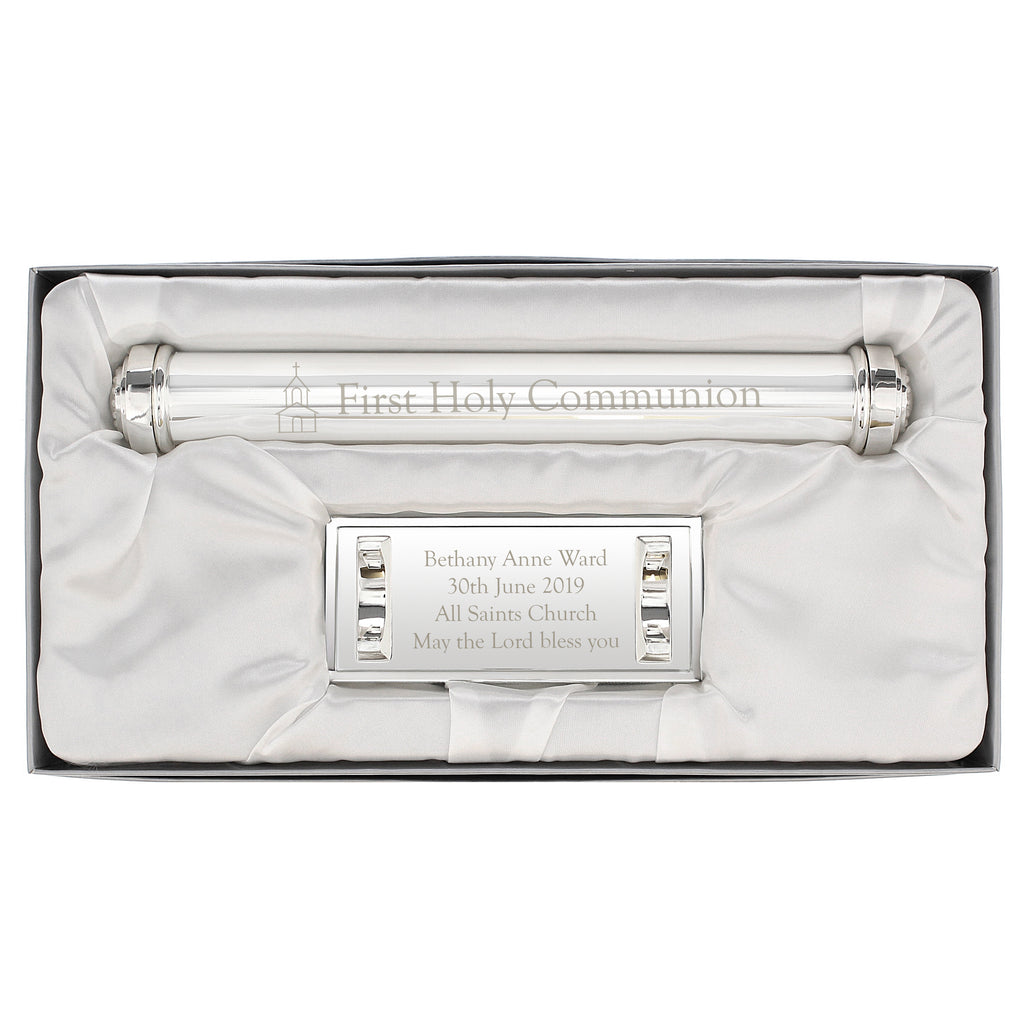 Personalised First Holy Communion Silver Plated Certificate Holder | Gift for Her
