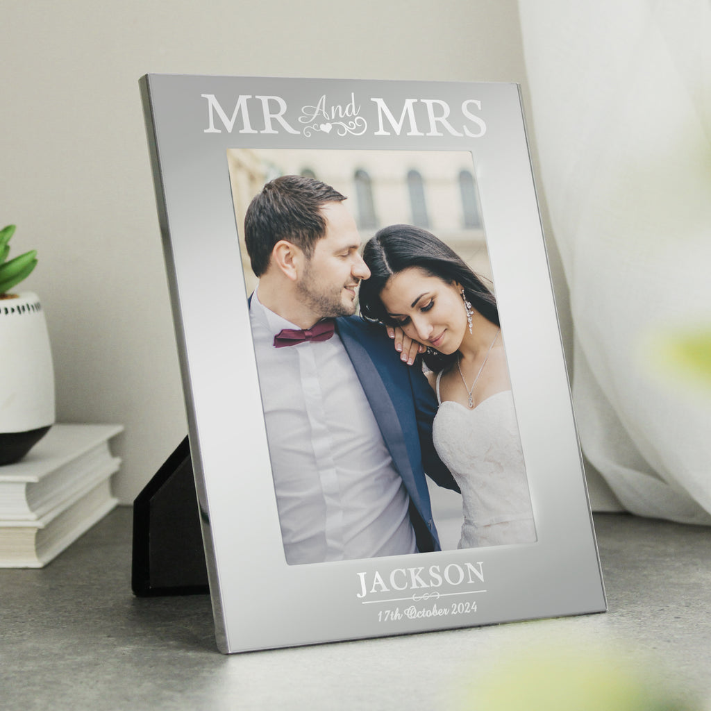 Personalised Mr & Mrs 6x4 Silver Photo Frame - Picture Frame - Inspired Creative Gifts