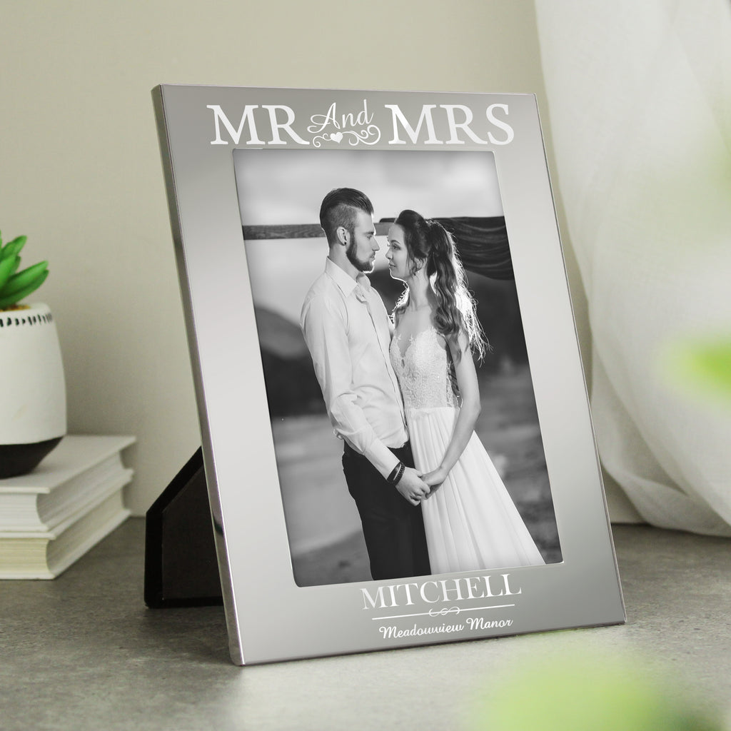Personalised Mr & Mrs 5x7 Silver Photo Frame - Picture Frame - Inspired Creative Gifts