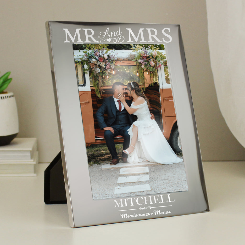 Personalised Mr & Mrs 5x7 Silver Photo Frame - Picture Frame - Inspired Creative Gifts