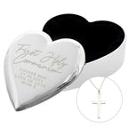 Personalised First Holy Communion Heart Trinket Box & Cross Necklace Set for Christening