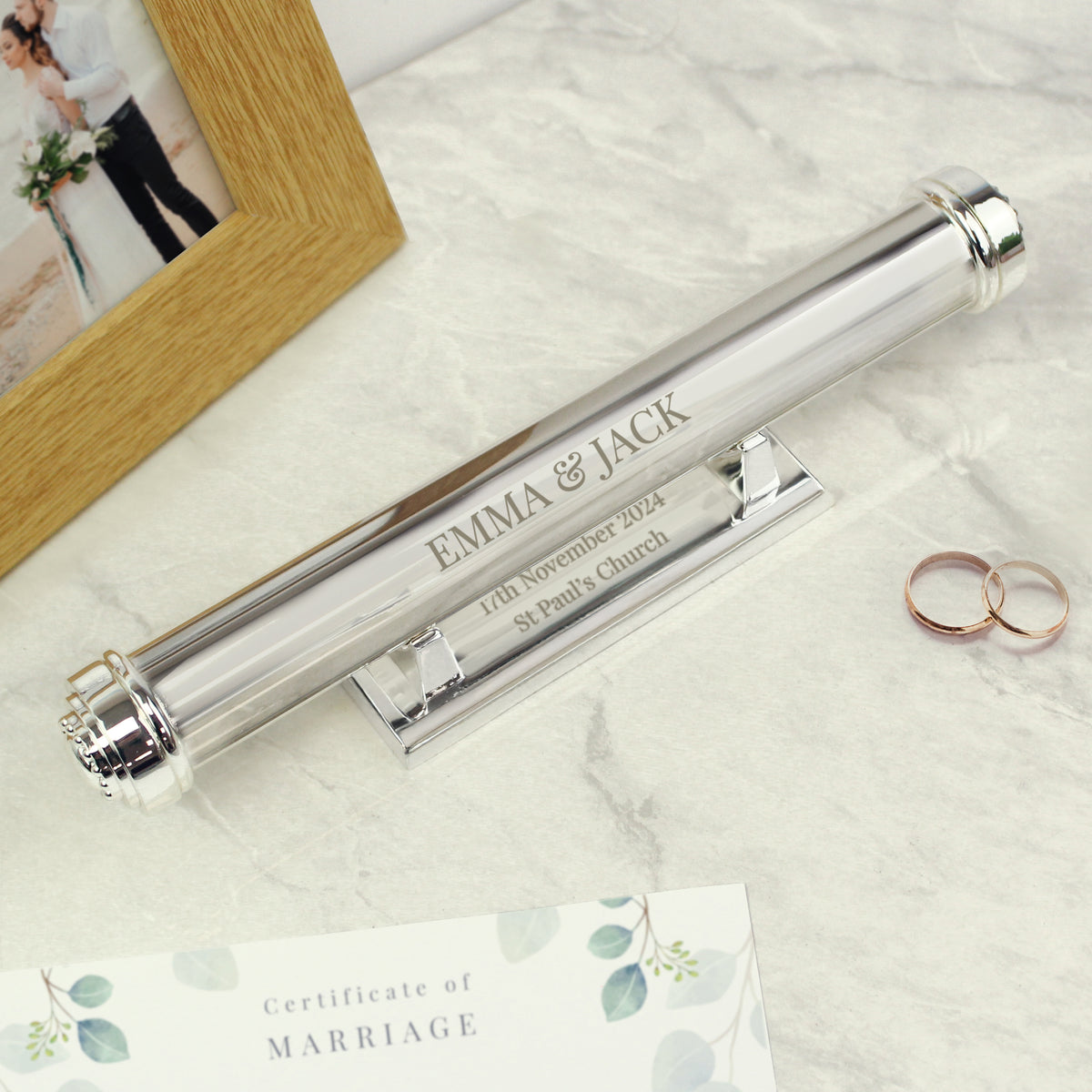 Personalised Free Text Silver Plated Certificate Holder for Wedding