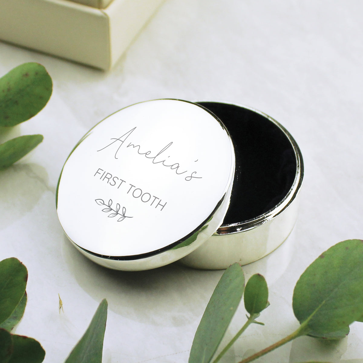 Personalised Botanical First Tooth/Curl Trinket Box | Trinket, Jewellery & Keepsake Boxes | New Baby Gift