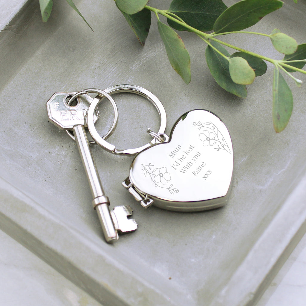 Personalised Floral Heart Photo Frame Keyring | Keyrings