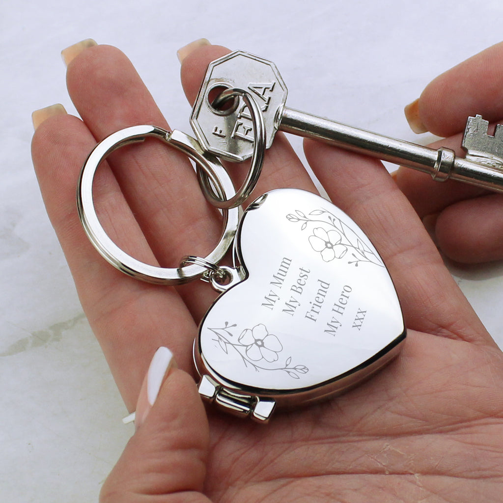 Personalised Floral Heart Photo Frame Keyring | Keyrings