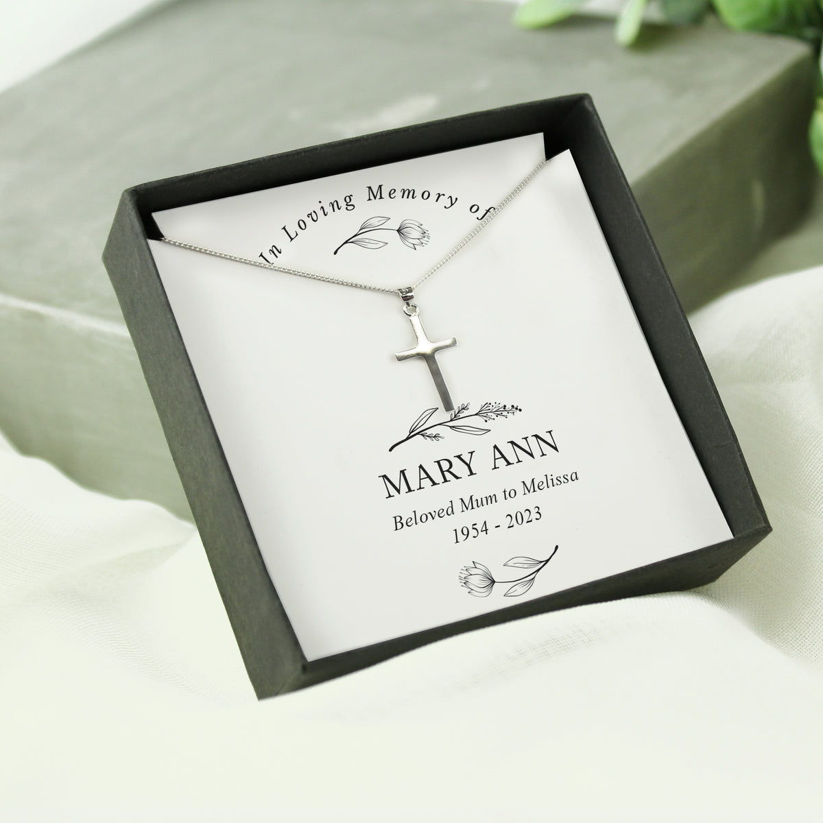 Personalised In Loving Memory Cross Sentiment Necklace and Box for Memorial