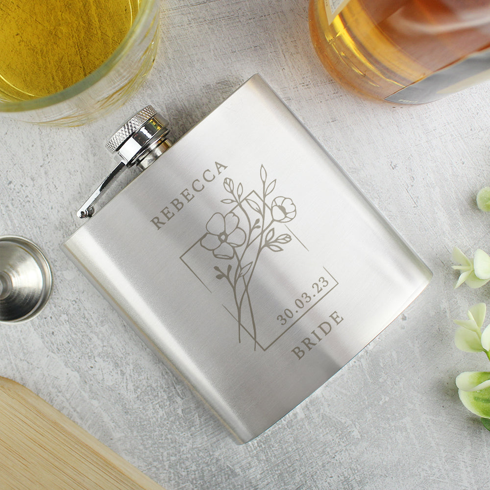 Personalised Monochrome Floral Hip Flask | Gift for Him