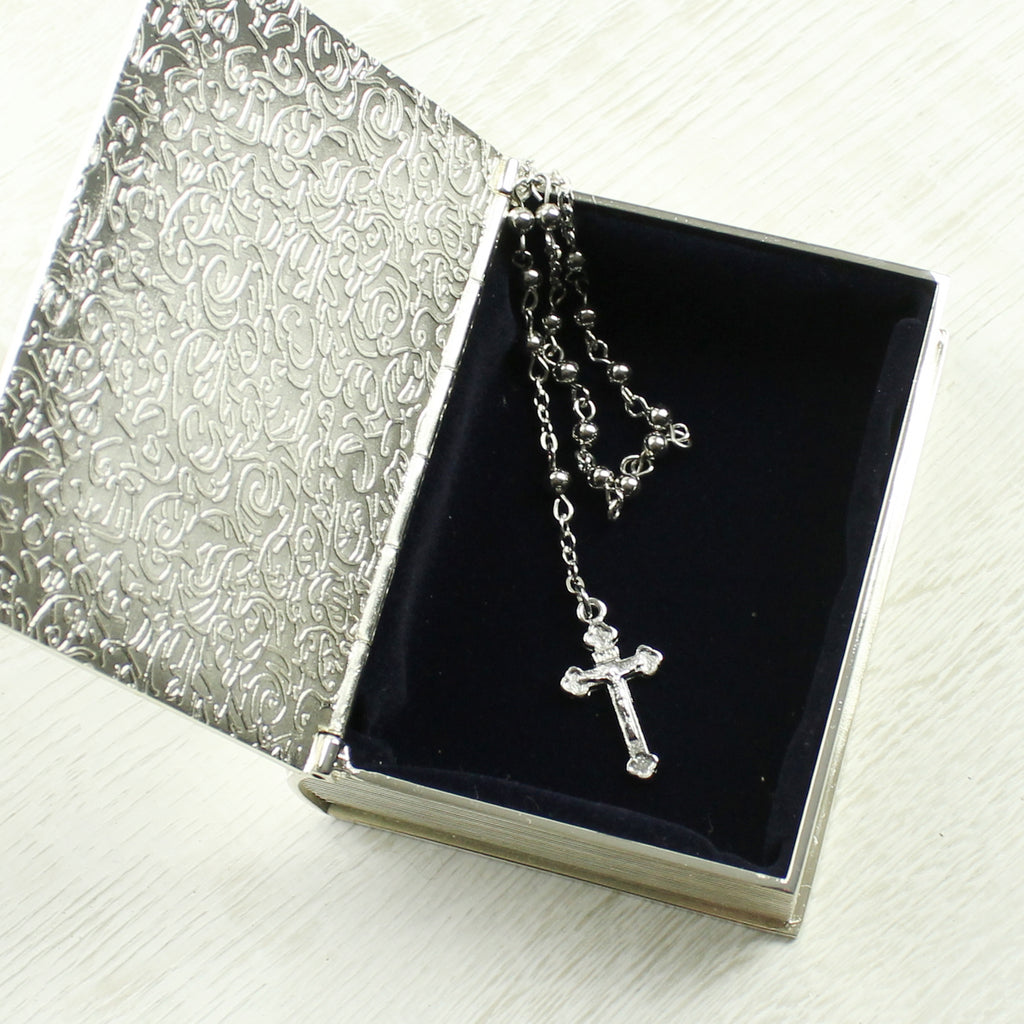 Personalised First Holy Communion Bible Trinket Box with Rosary Beads | Christening Gift