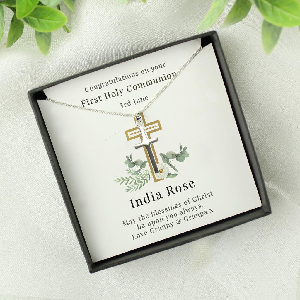 Personalised Floral Religious Sentiment Cross Necklace and Box | Gift for Her