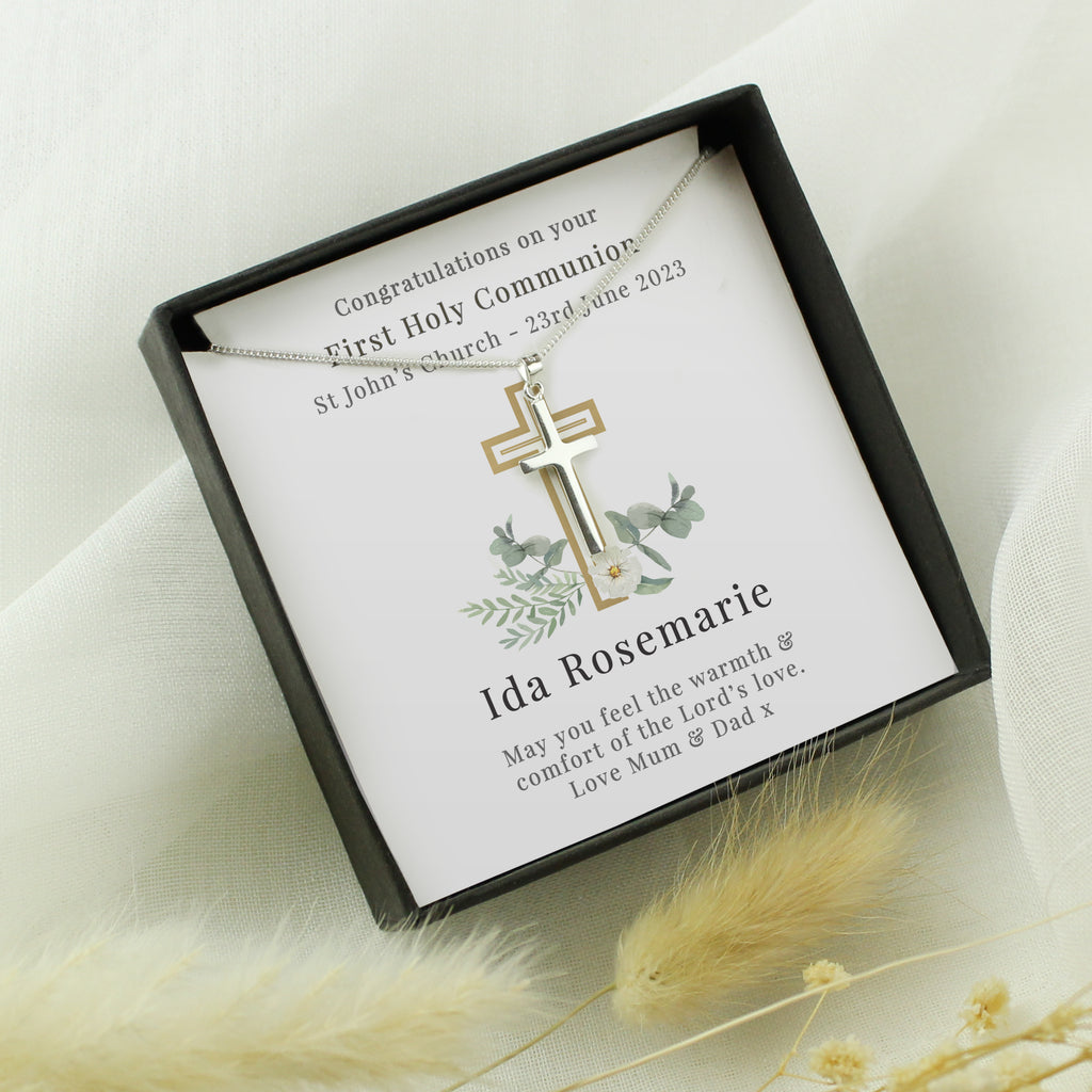 Personalised Floral Religious Sentiment Cross Necklace and Box | Gift for Her