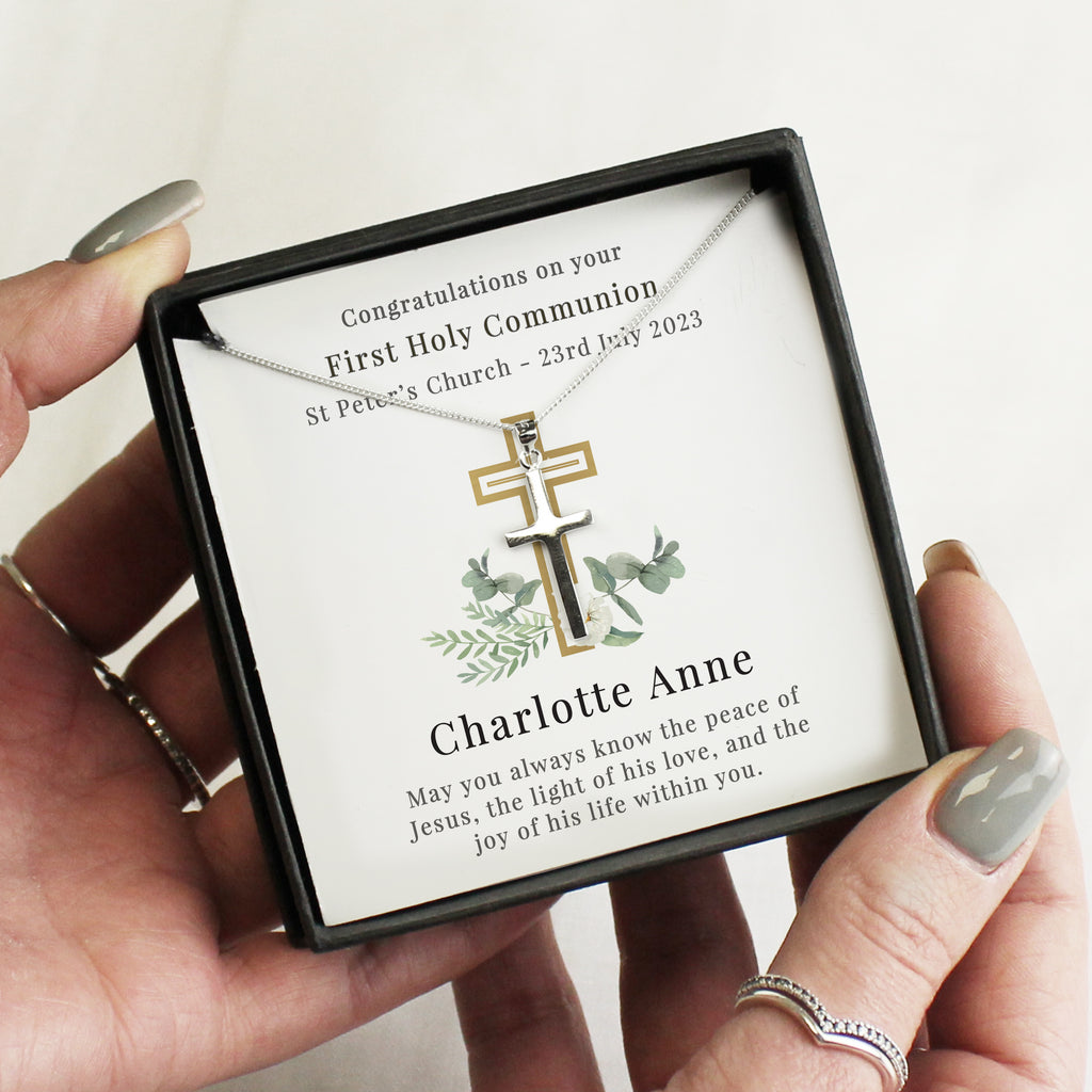 Personalised Floral Religious Sentiment Cross Necklace and Box | Gift for Her