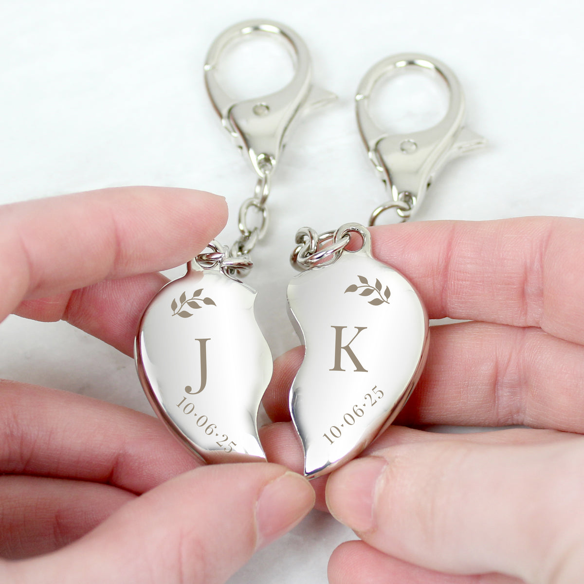 Personalised Foliage Two Hearts Keyring for Wedding