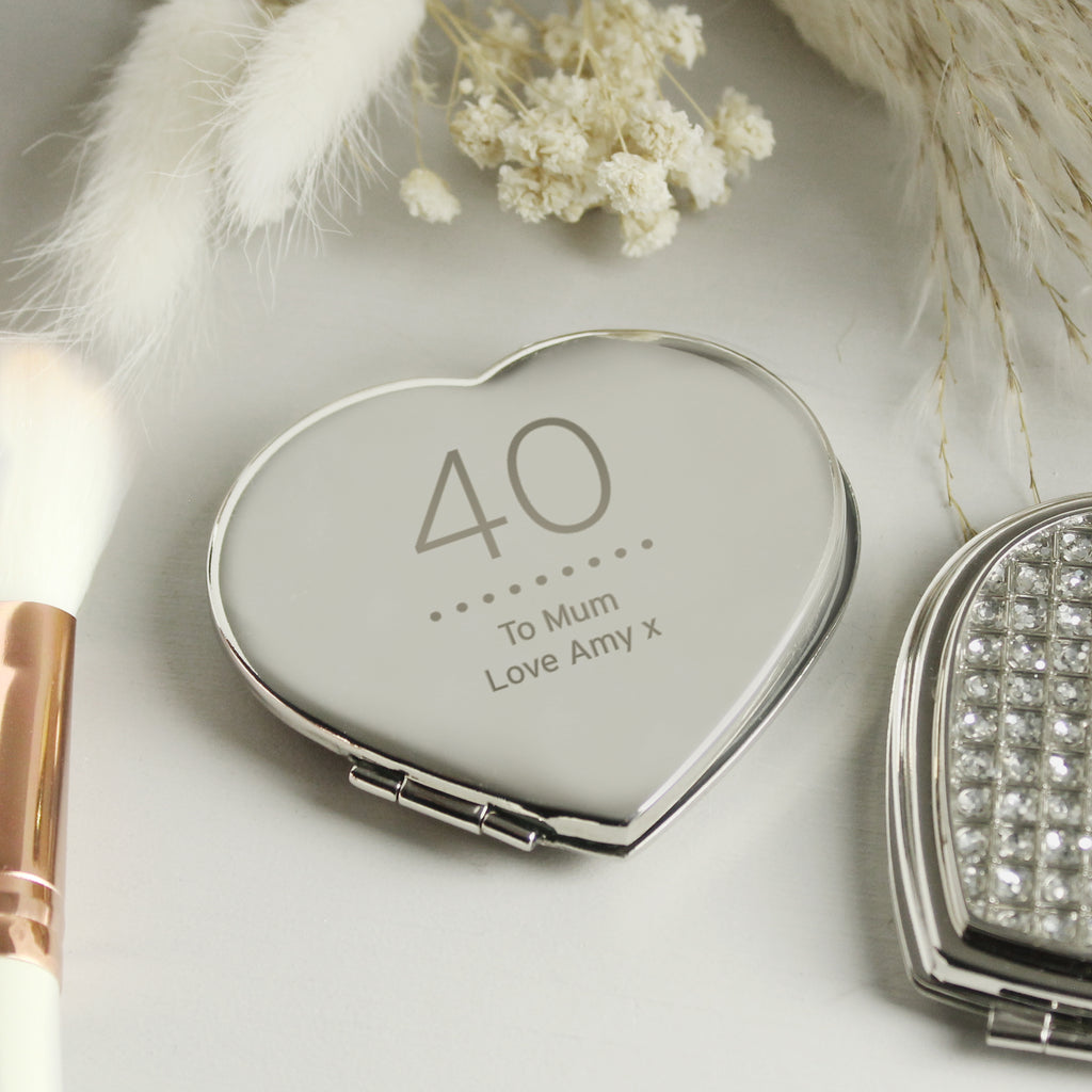 Personalised Birthday Big Age Diamante Heart Compact Mirror | Gift for Her