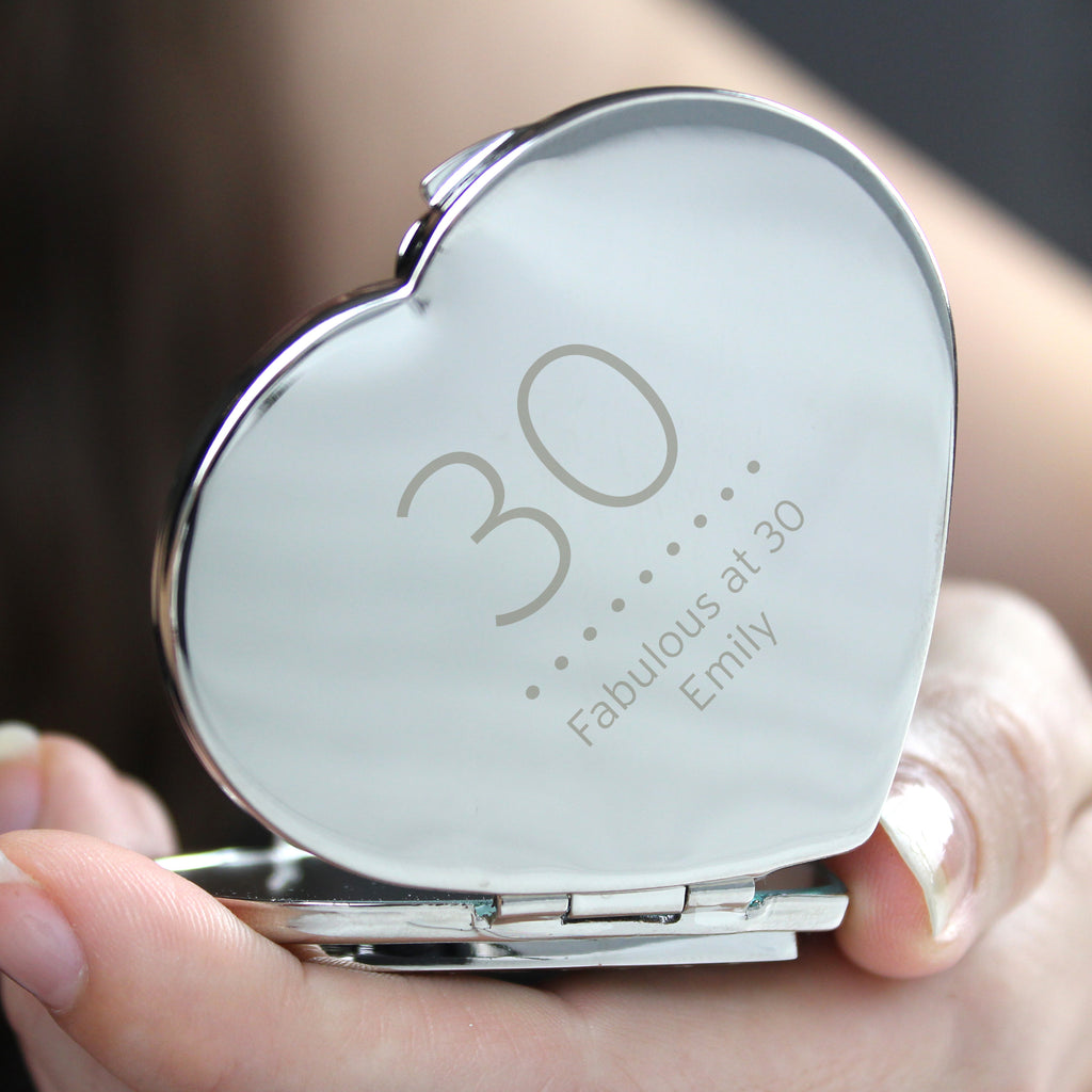 Personalised Birthday Big Age Diamante Heart Compact Mirror | Gift for Her
