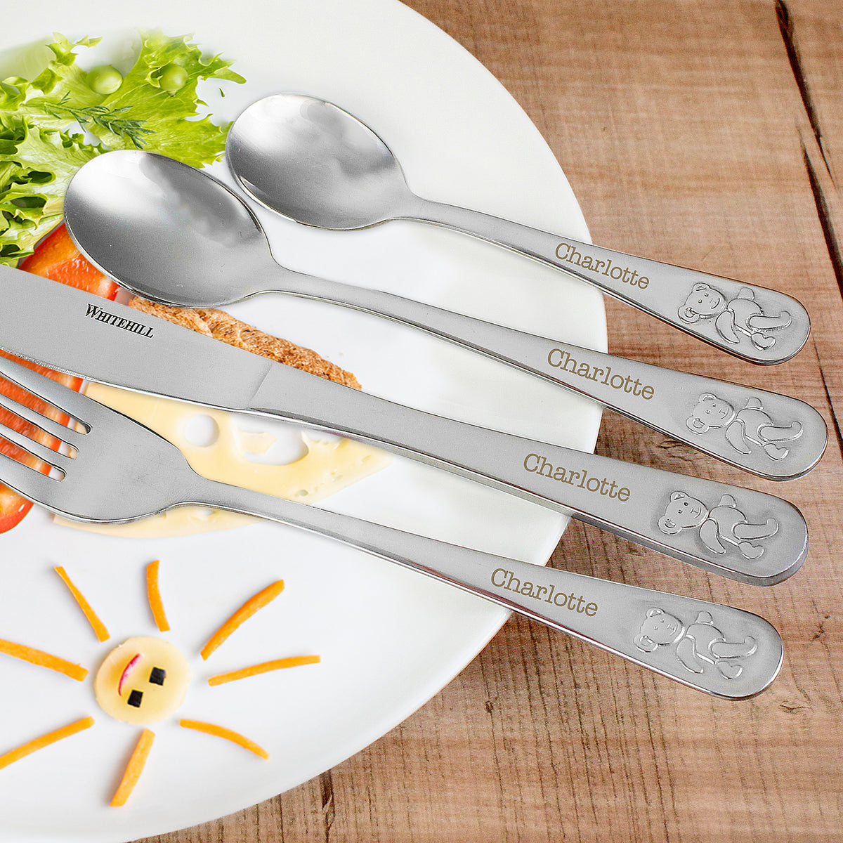 Personalised Teddy 4 Piece Embossed Cutlery Set for Christening