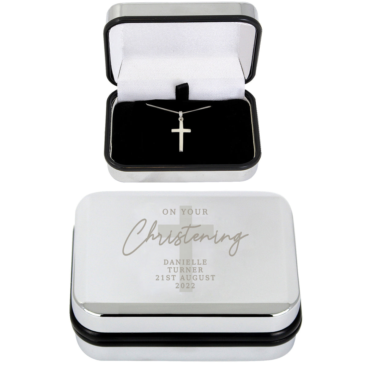 Personalised Christening Trinket Box & Cross Necklace Set | Christening Gift