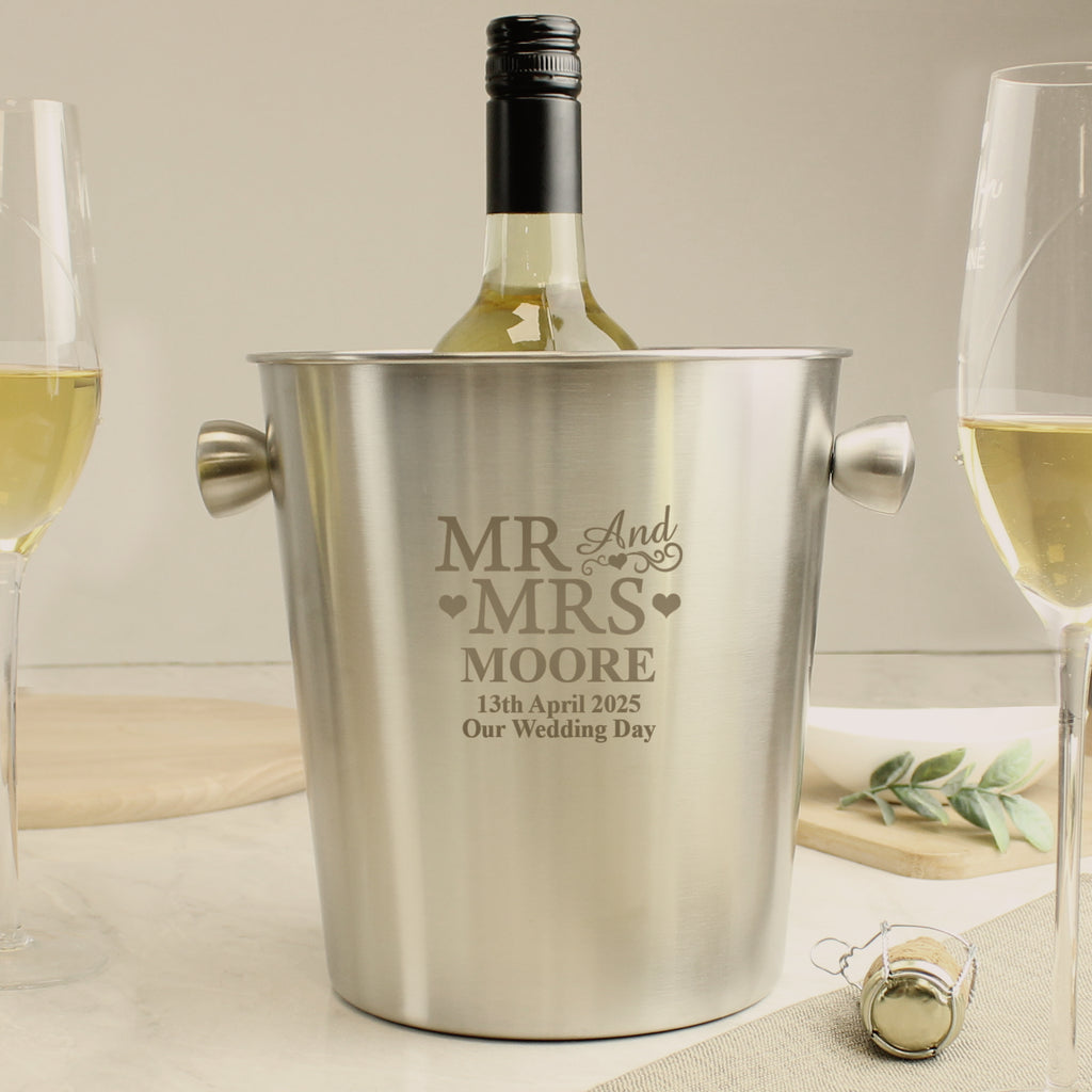 Personalised Mr & Mrs Stainless Steel Ice Bucket - Ice Bucket - Inspired Creative Gifts