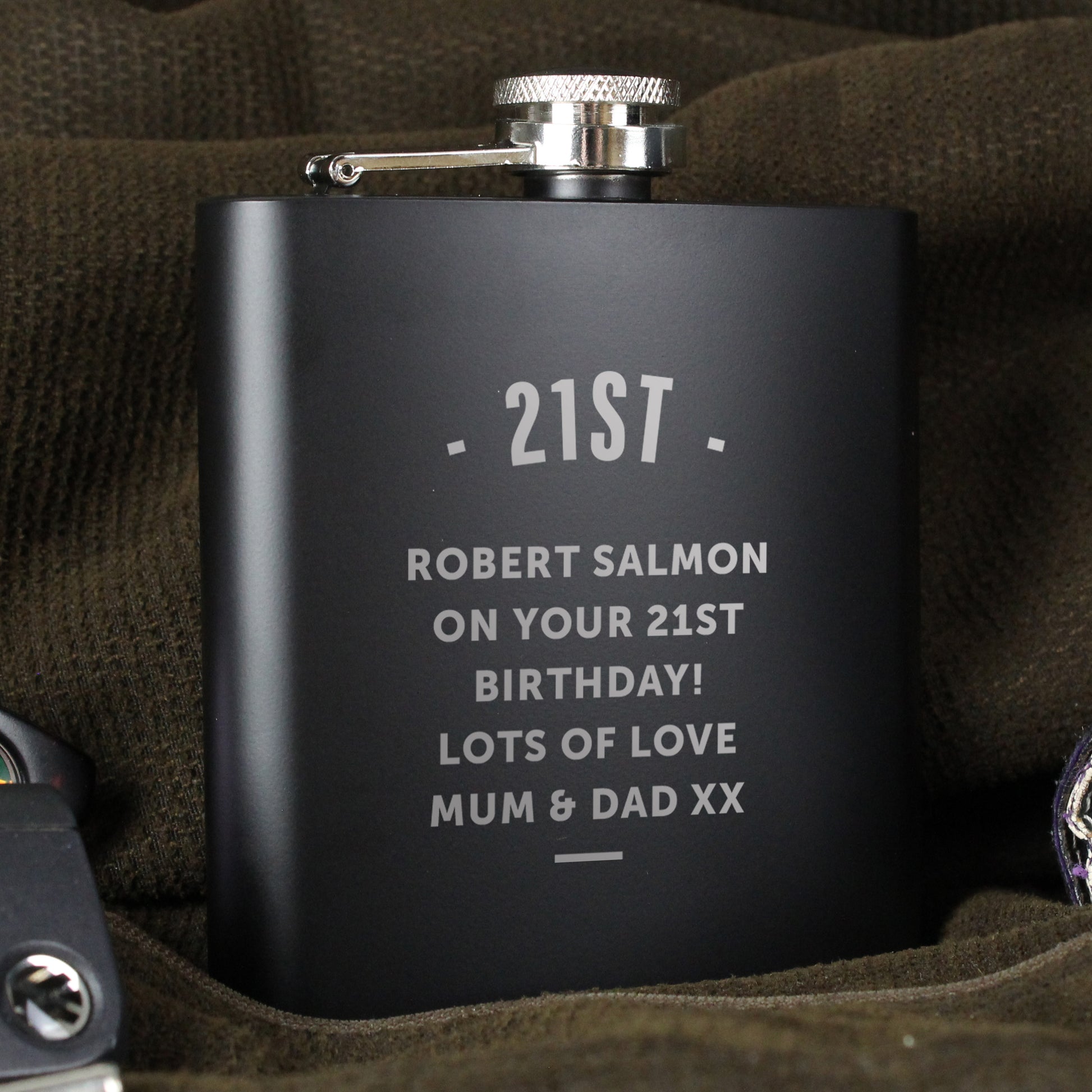 Personalised Any Message Black Hip Flask - Hip Flask - Inspired Creative Gifts