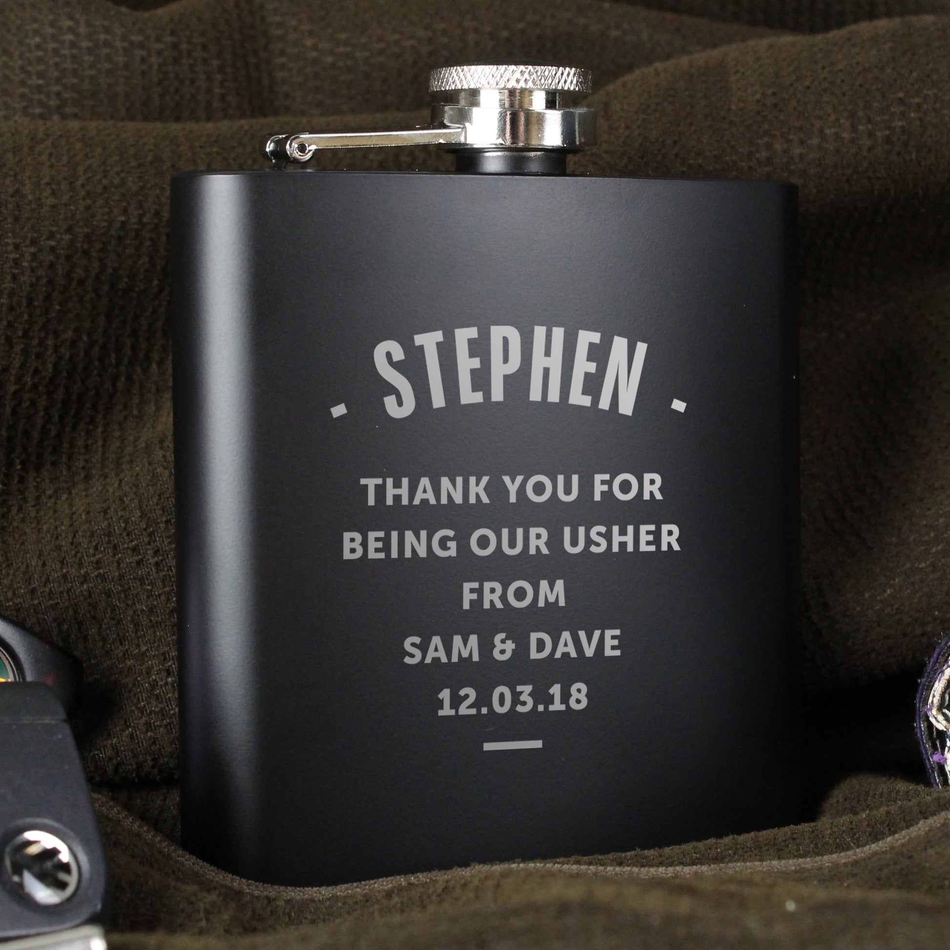 Personalised Any Message Black Hip Flask - Hip Flask - Inspired Creative Gifts