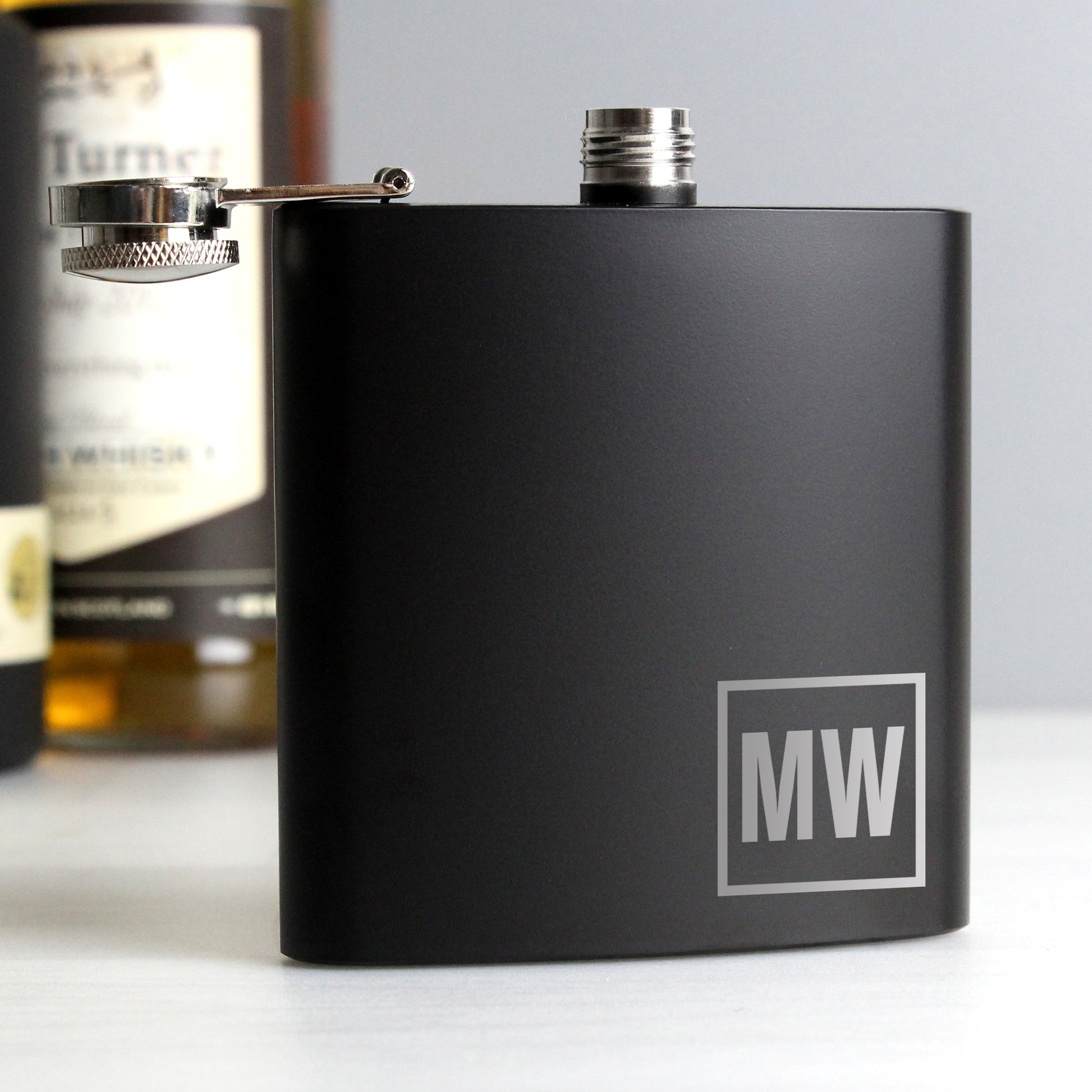 Personalised Initials Black Hip Flask - Hip Flask - Inspired Creative Gifts