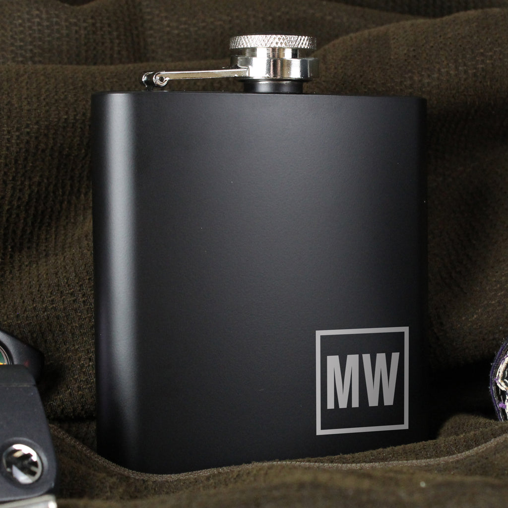 Personalised Initials Black Hip Flask - Hip Flask - Inspired Creative Gifts
