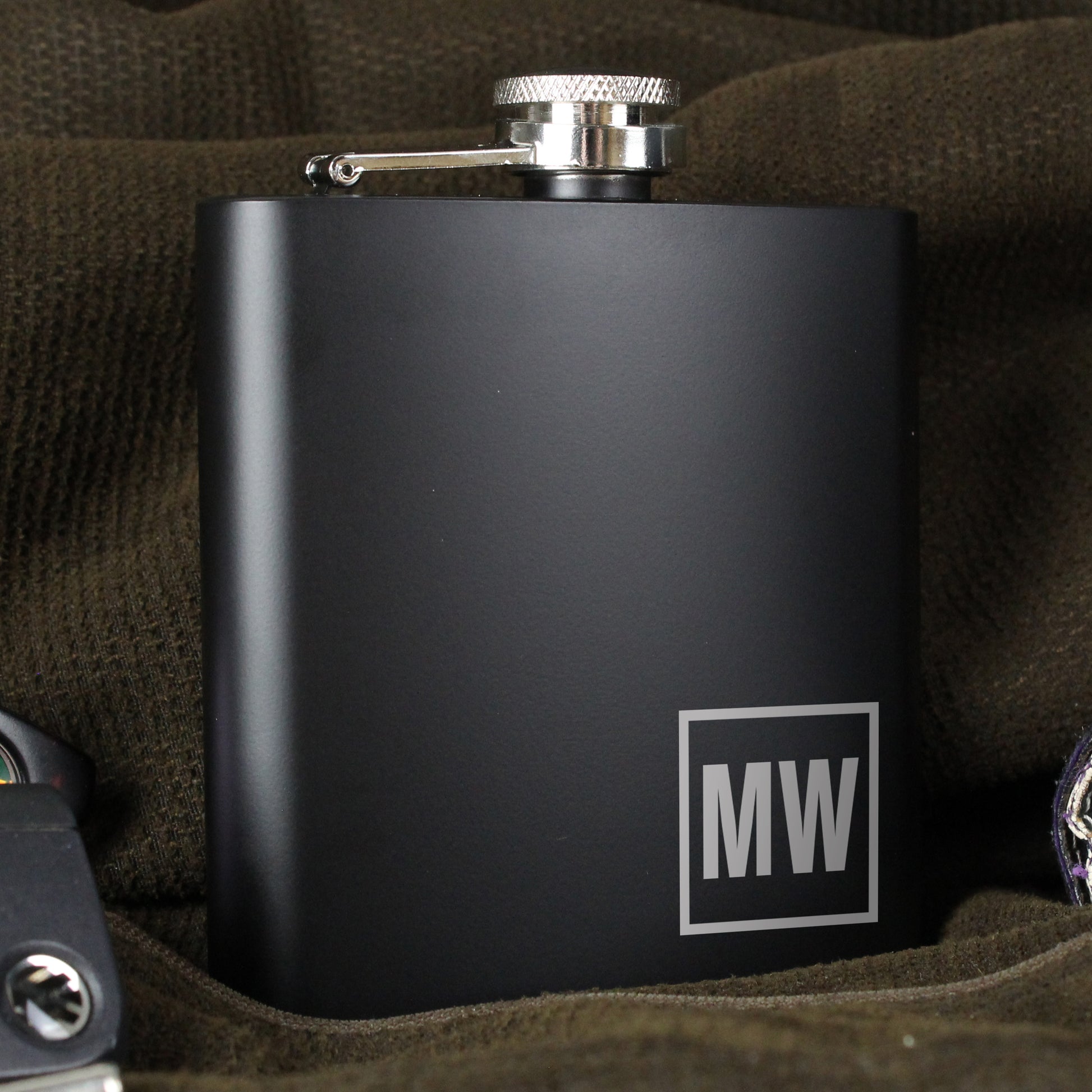 Personalised Initials Black Hip Flask - Hip Flask - Inspired Creative Gifts
