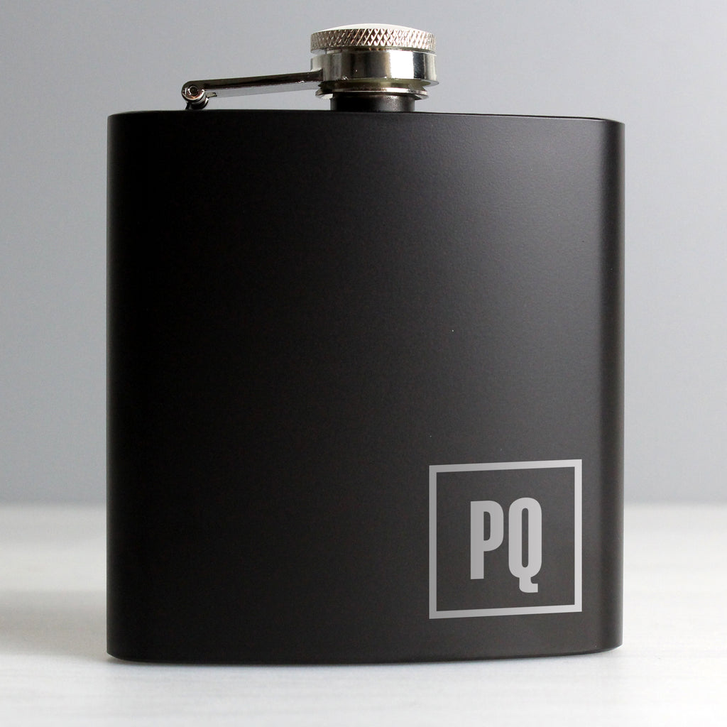 Personalised Initials Black Hip Flask - Hip Flask - Inspired Creative Gifts
