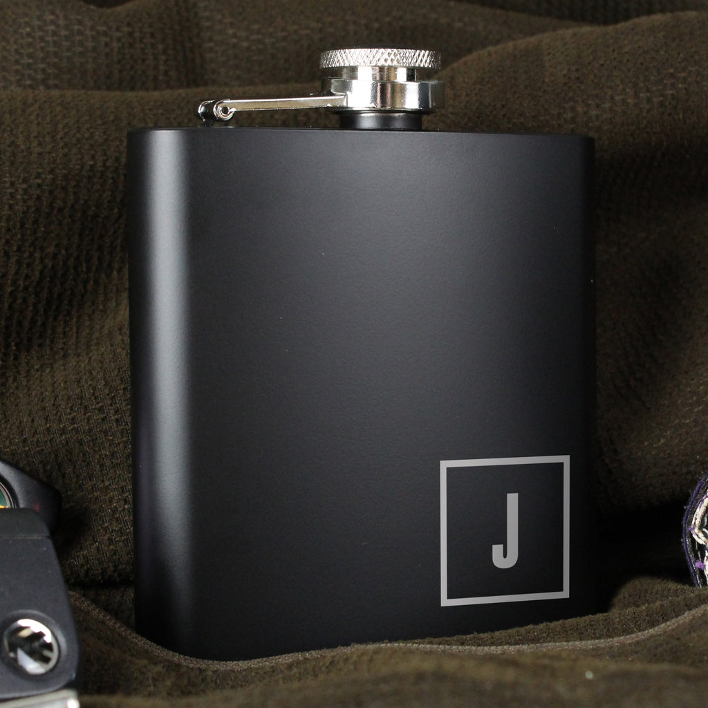 Personalised Initials Black Hip Flask - Hip Flask - Inspired Creative Gifts
