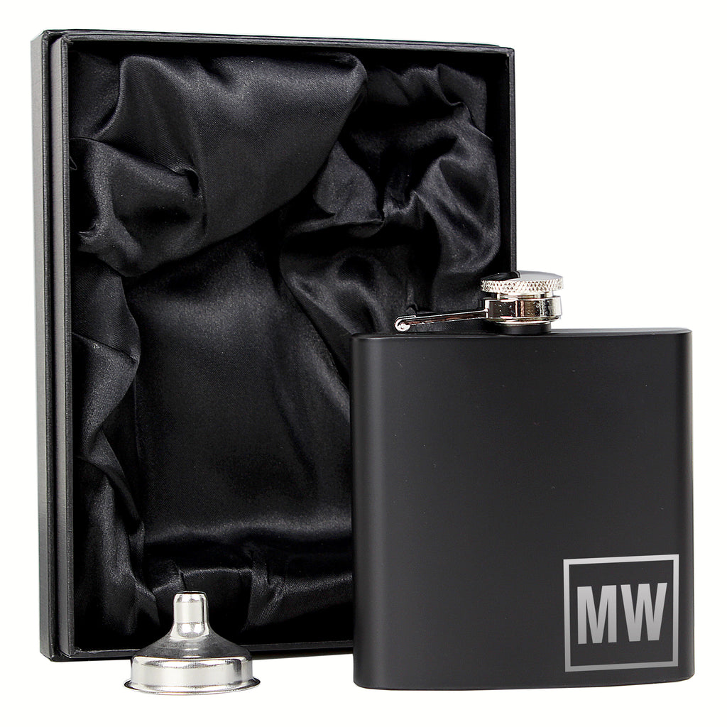 Personalised Initials Black Hip Flask - Hip Flask - Inspired Creative Gifts