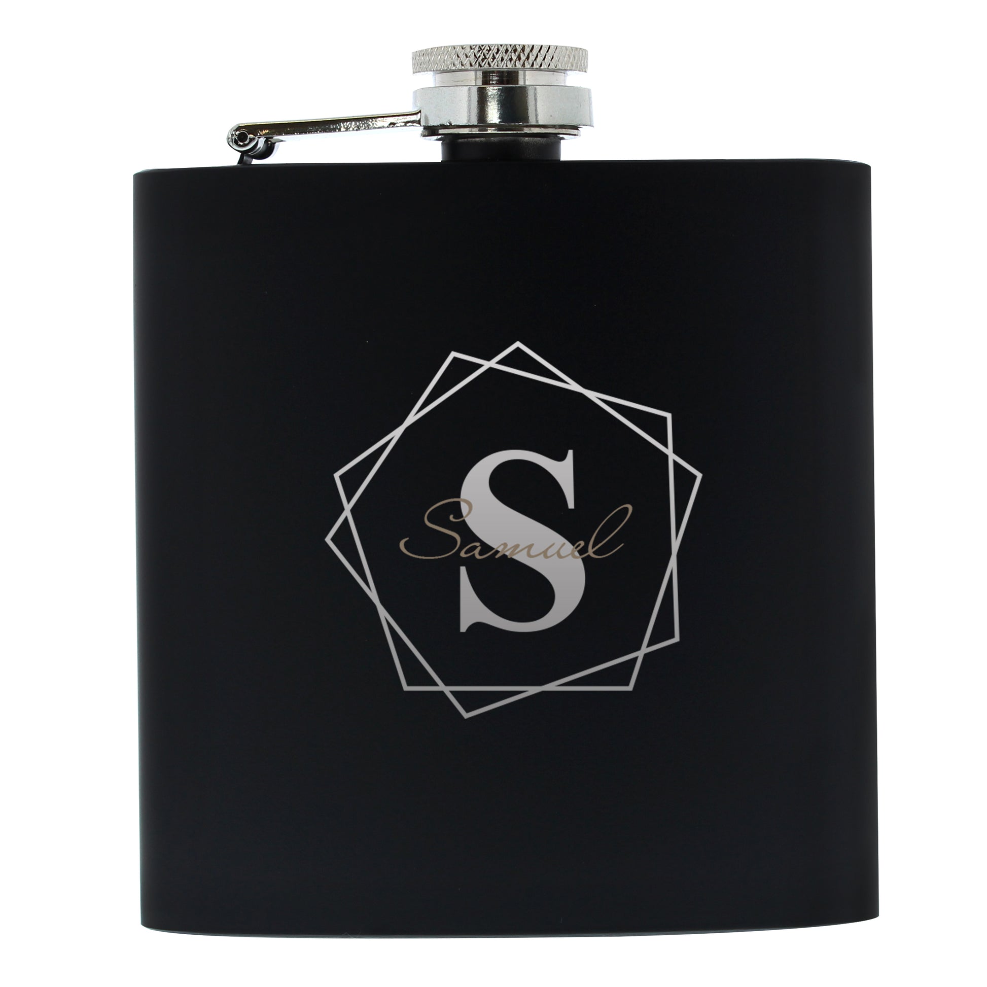 Personalised Geometric Initial Black Hip Flask - Hip Flask - Inspired Creative Gifts