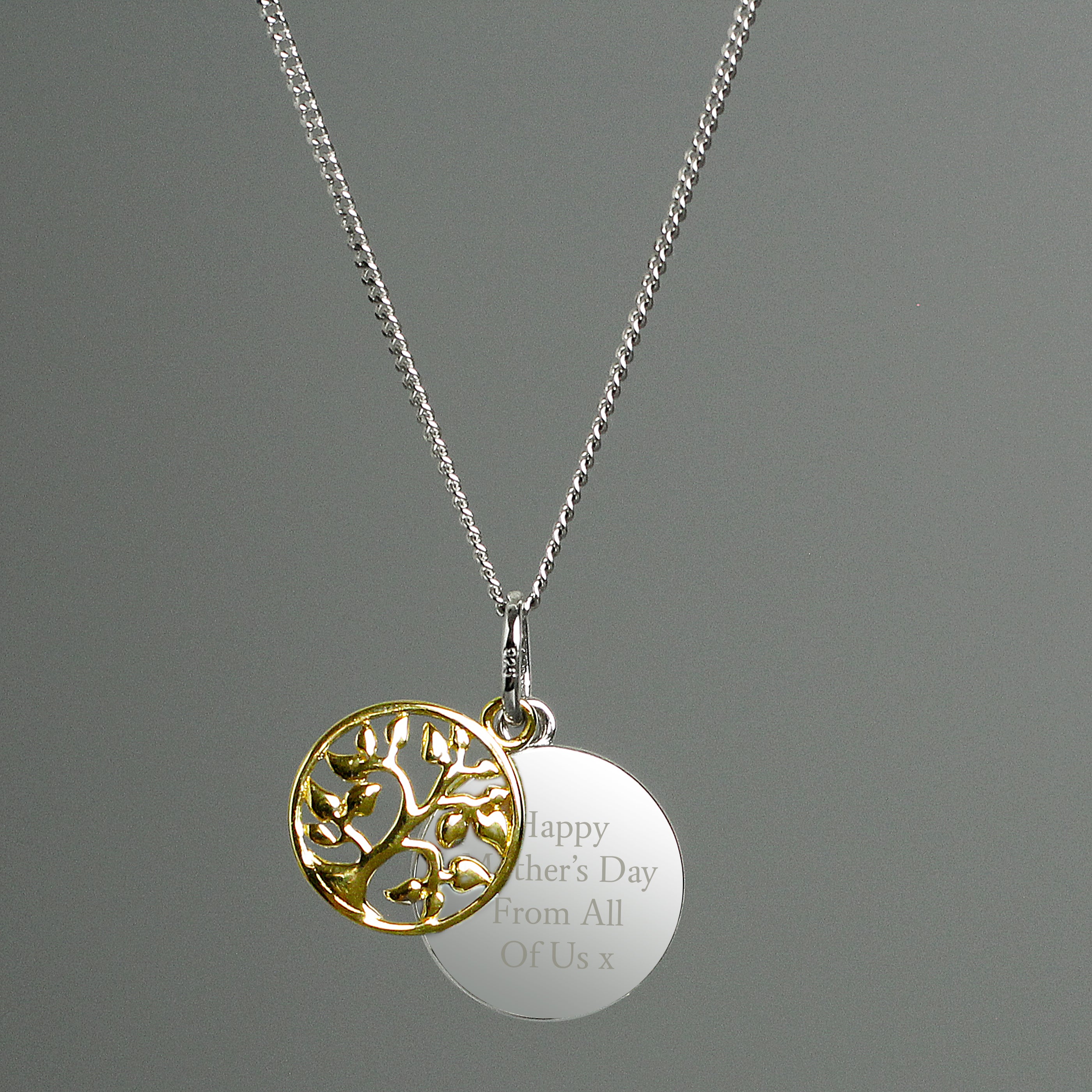 Personalised Sterling Silver & 9ct Gold Family Tree Of Life Necklace | Inspired Creative Gifts | UK Supplier
