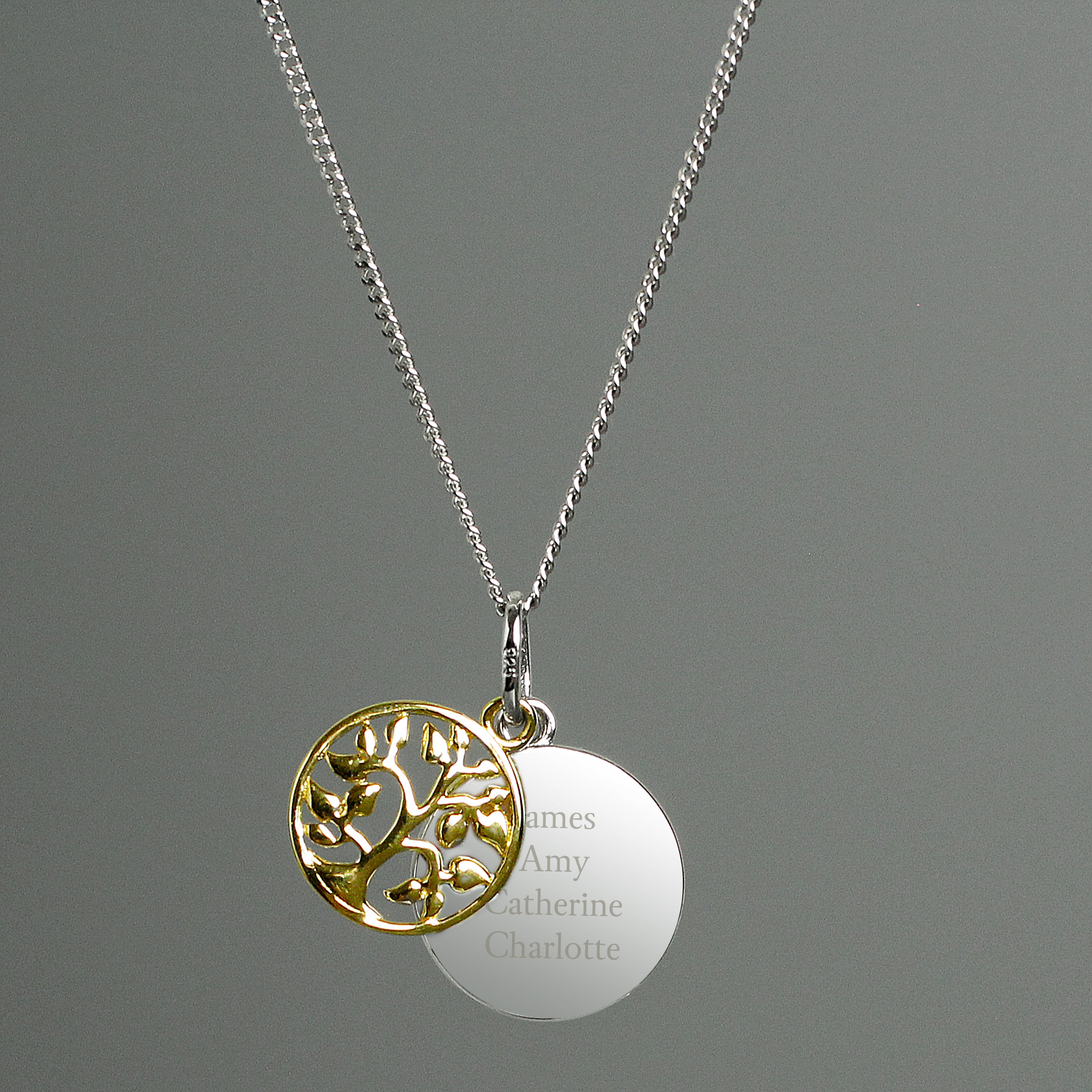 Personalised Sterling Silver & 9ct Gold Family Tree Of Life Necklace | Inspired Creative Gifts | UK Supplier