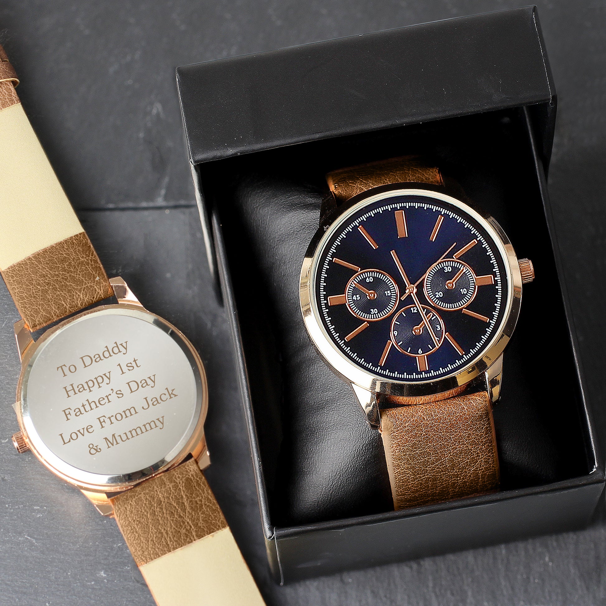 Personalised Mens Rose Gold Tone Watch with Brown Strap and Presentation Box - Clocks & Watches - Inspired Creative Gifts