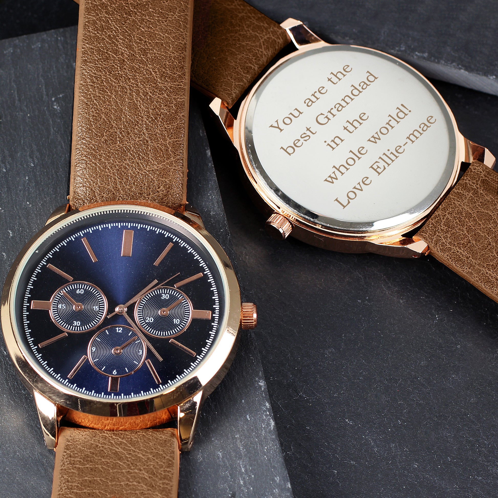 Personalised Mens Rose Gold Tone Watch with Brown Strap and Presentation Box - Clocks & Watches - Inspired Creative Gifts
