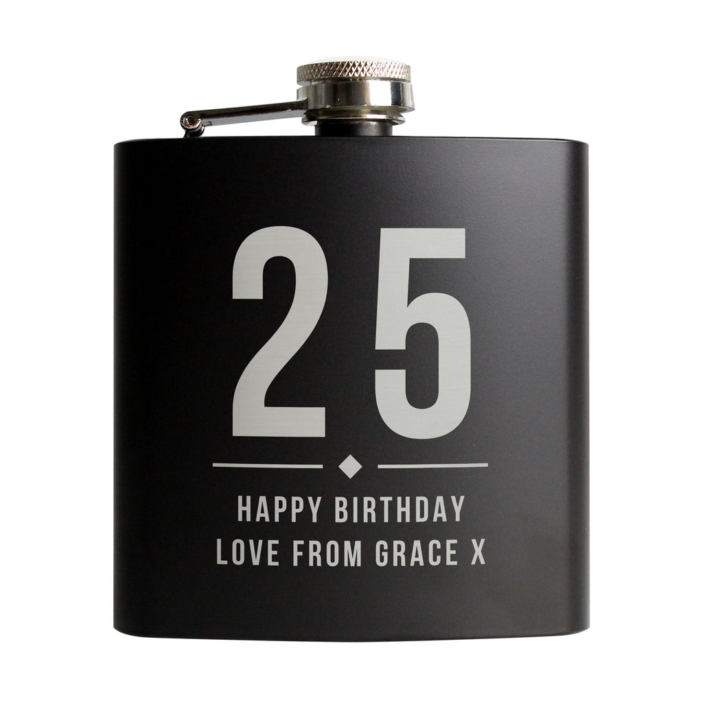Personalised Big Numbers Black Hip Flask - Hip Flask - Inspired Creative Gifts