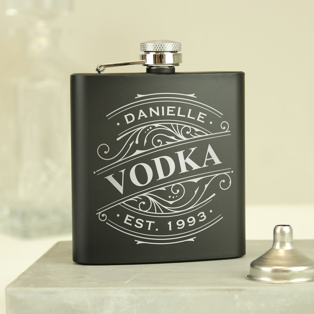 Personalised Spirit Black Hip Flask - Hip Flask - Inspired Creative Gifts