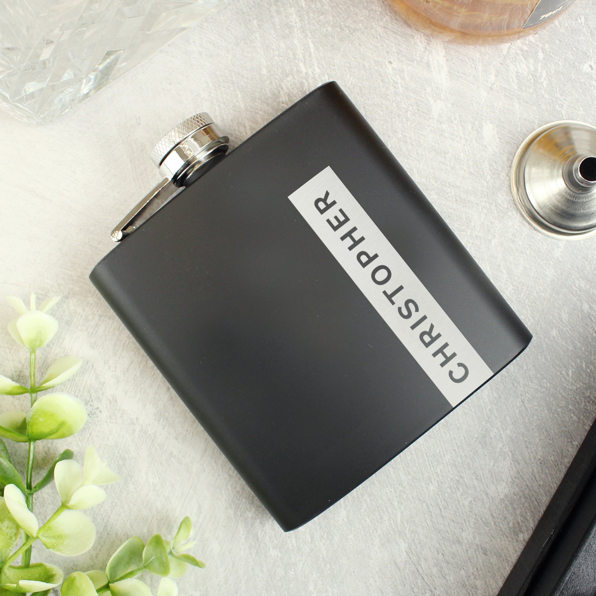 Personalised Name Only Black Hip Flask - Inspired Creative Gifts