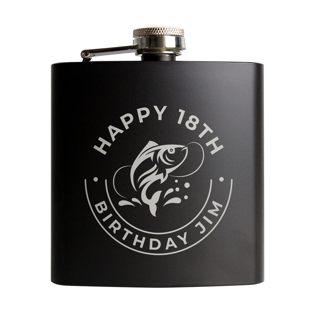 Personalised Fishing Black Hip Flask - Hip Flask - Inspired Creative Gifts