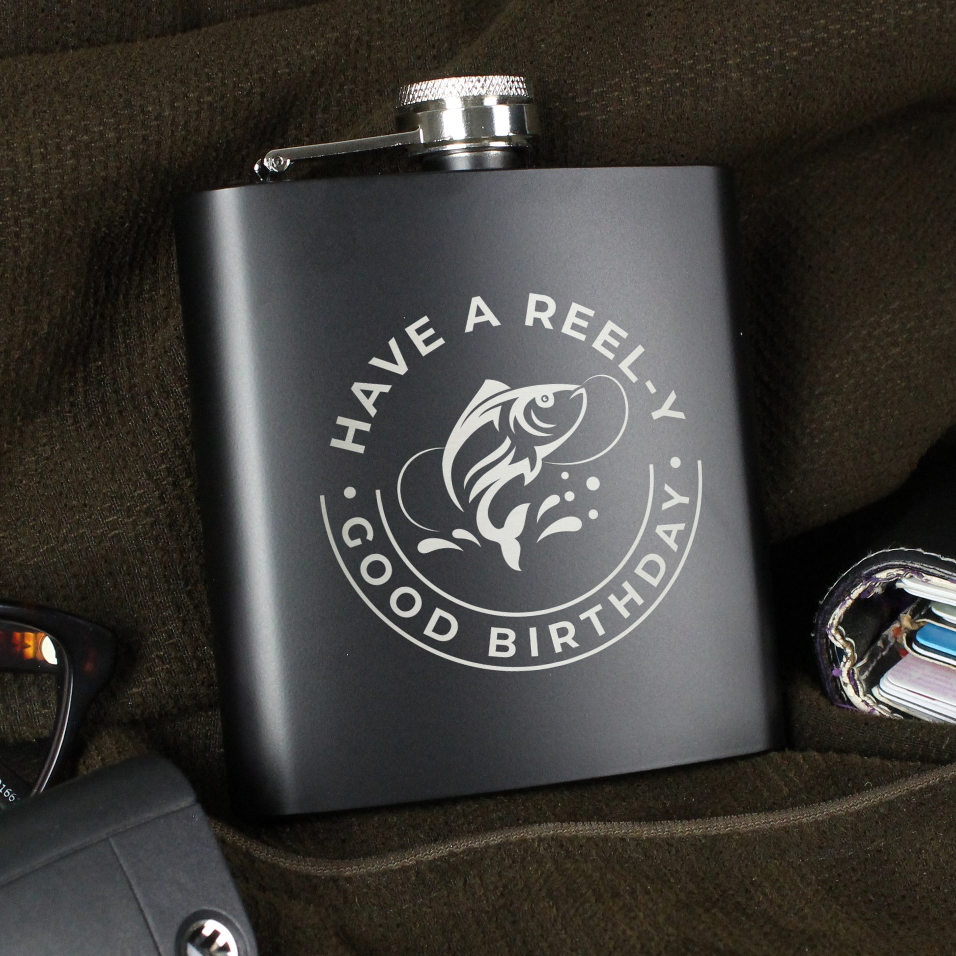 Personalised Fishing Black Hip Flask - Inspired Creative Gifts