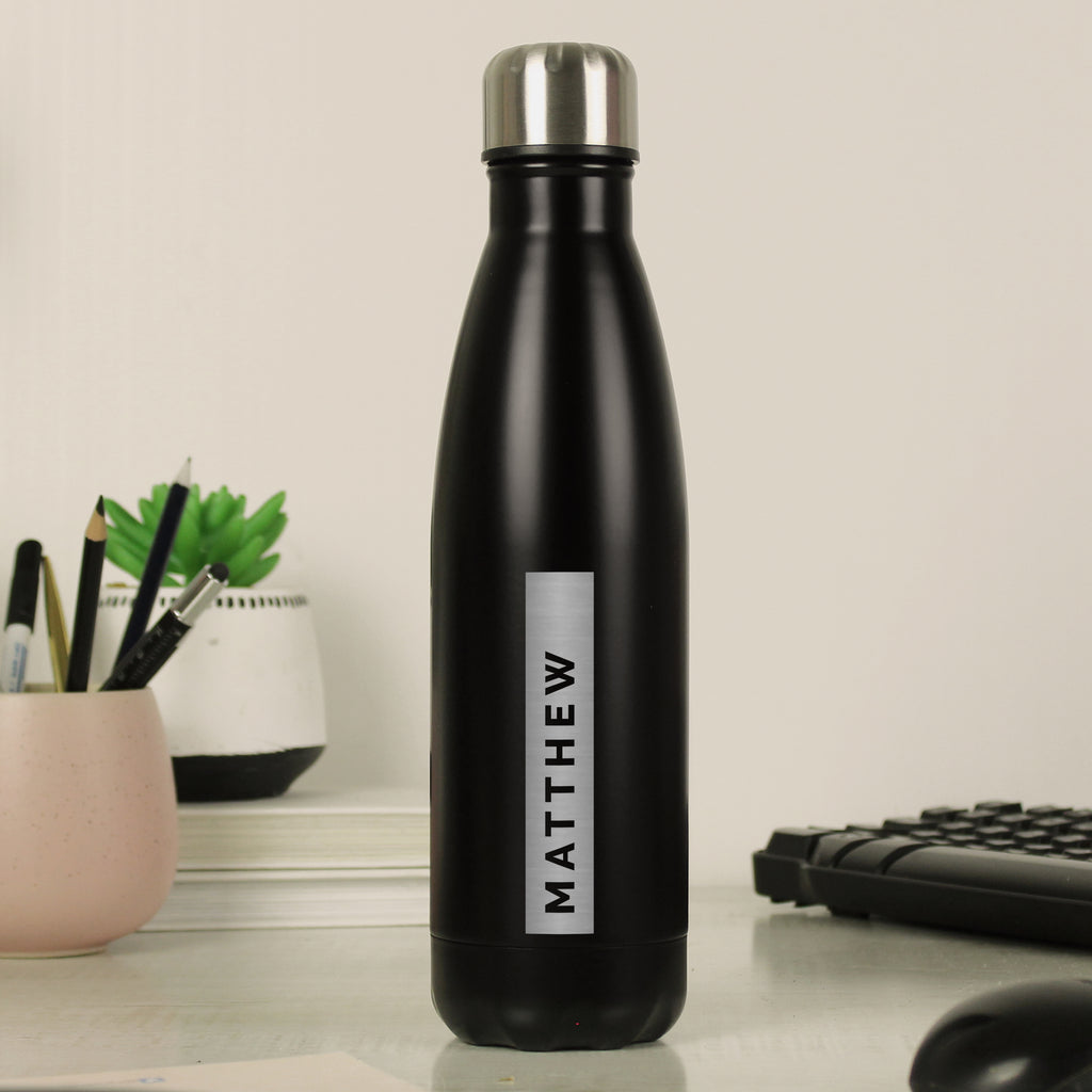 Personalised Rectangle Black Metal Insulated Drinks Bottle - Water Bottle - Inspired Creative Gifts