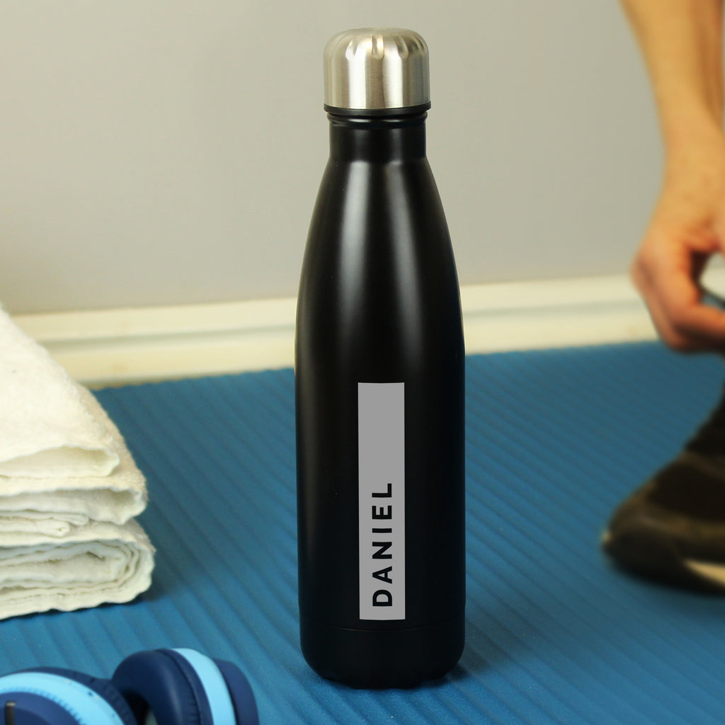 Personalised Rectangle Black Metal Insulated Drinks Bottle - Water Bottle - Inspired Creative Gifts