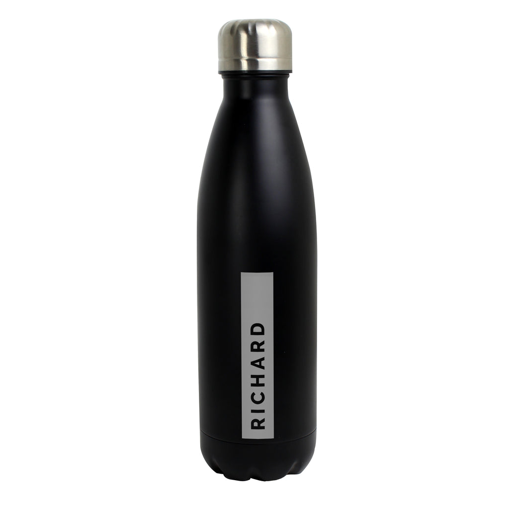 Personalised Rectangle Black Metal Insulated Drinks Bottle - Water Bottle - Inspired Creative Gifts