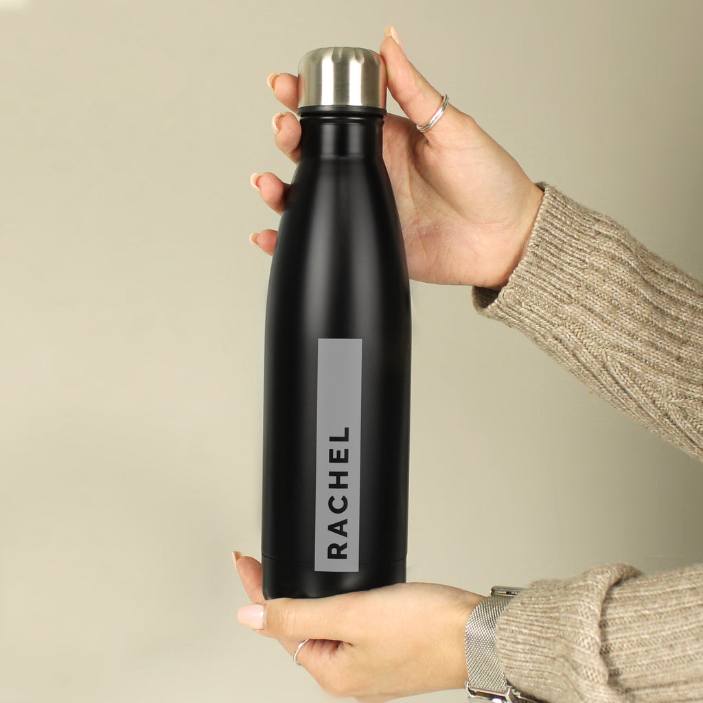 Personalised Rectangle Black Metal Insulated Drinks Bottle - Water Bottle - Inspired Creative Gifts