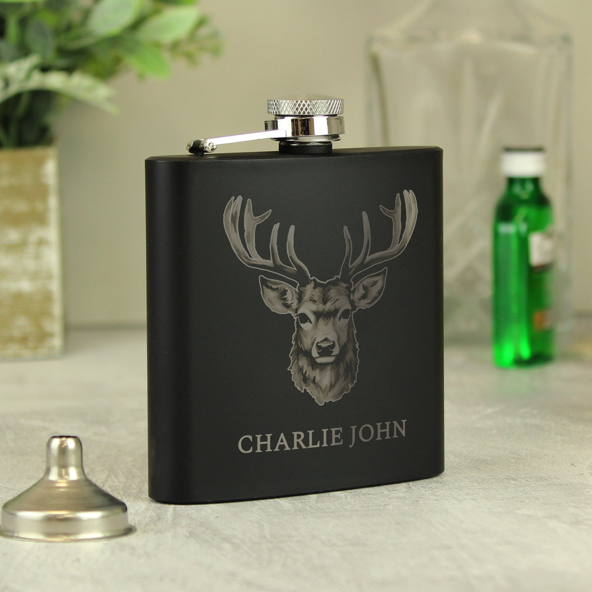 Personalised Stag Black Hip Flask | Christmas Gift