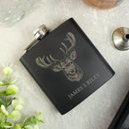 Personalised Stag Black Hip Flask | Christmas Gift