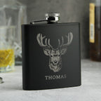 Personalised Stag Black Hip Flask | Christmas Gift