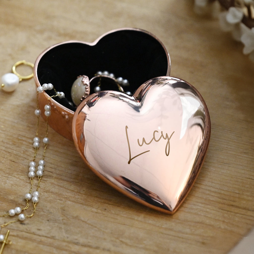 Personalised Engraved Rose Gold Heart Trinket Box | Gift for Her