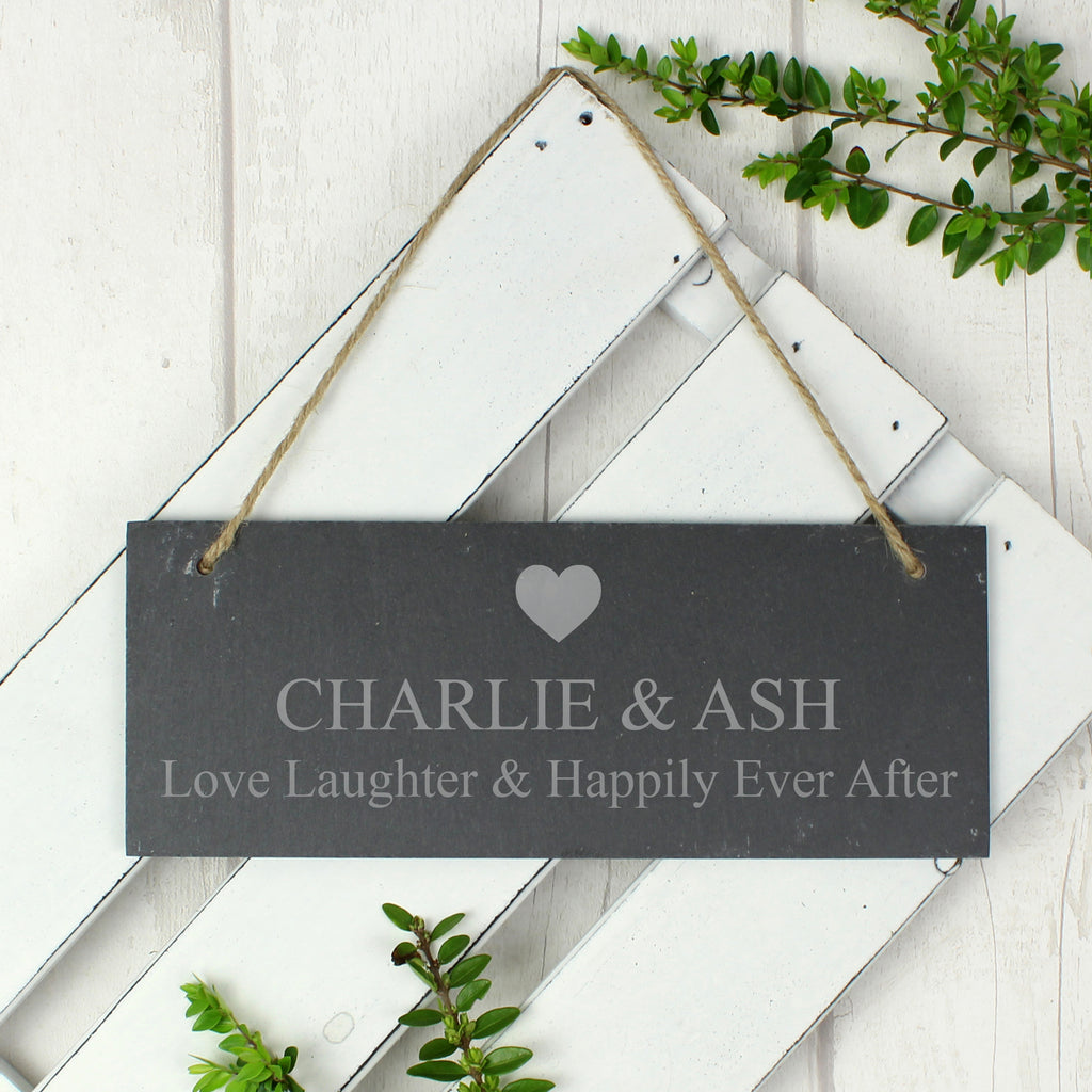 Personalised Heart Motif Hanging Slate Plaque | Hanging Decorations & Signs
