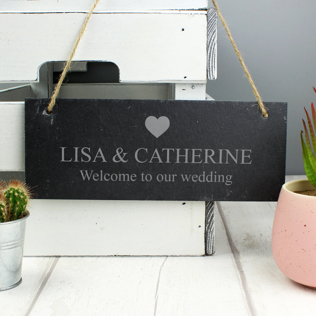Personalised Heart Motif Hanging Slate Plaque | Hanging Decorations & Signs