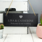 Personalised Heart Motif Hanging Slate Plaque | Hanging Decorations & Signs